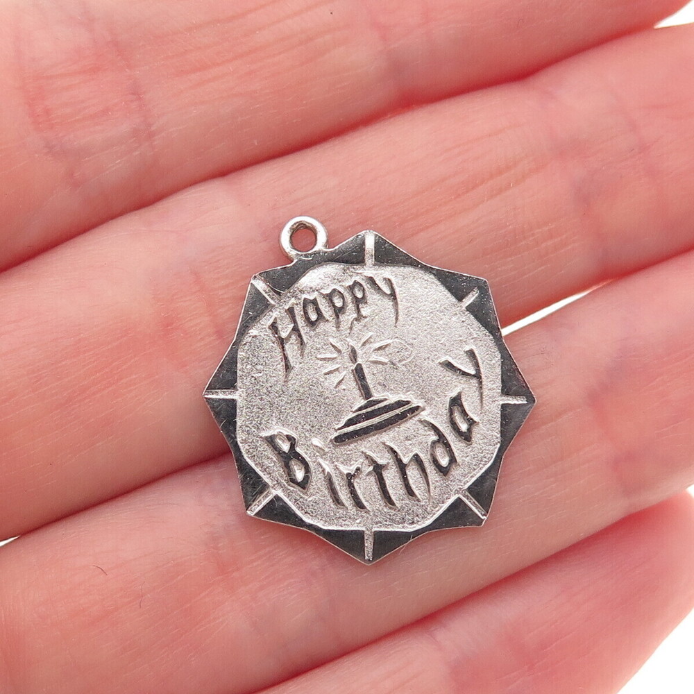 925 Sterling Silver Vintage Happy Birthday Charm Pendant